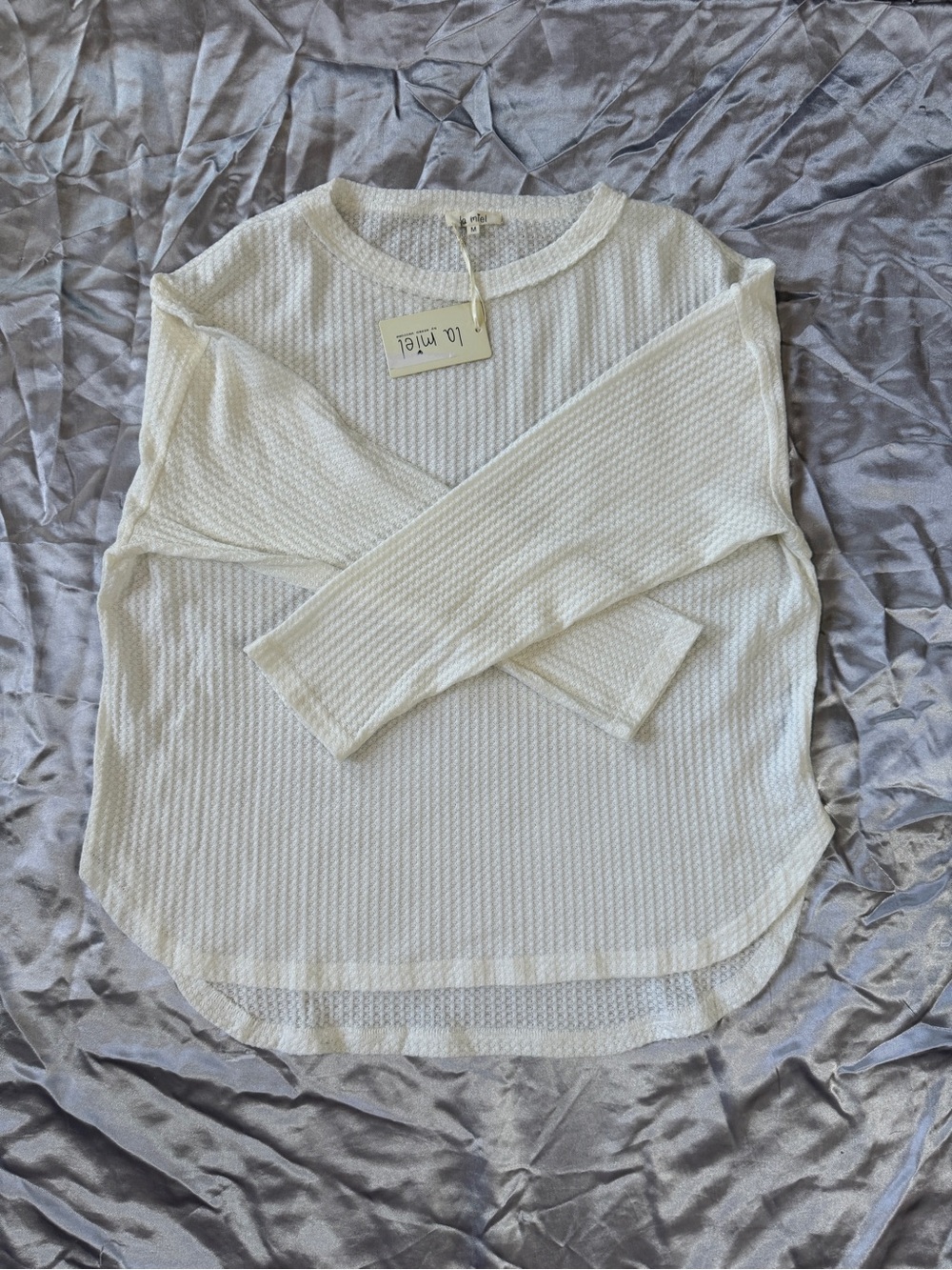 LA MIEL Cream Waffle Knit Long Sleeve Top